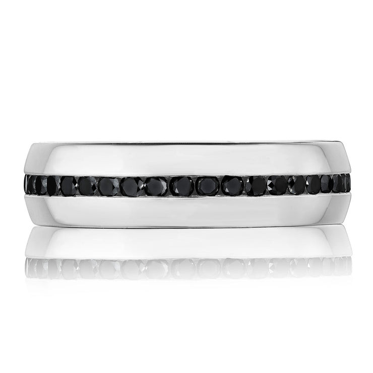 Channel Set Black Diamond in High Polish Finish Wedding Band