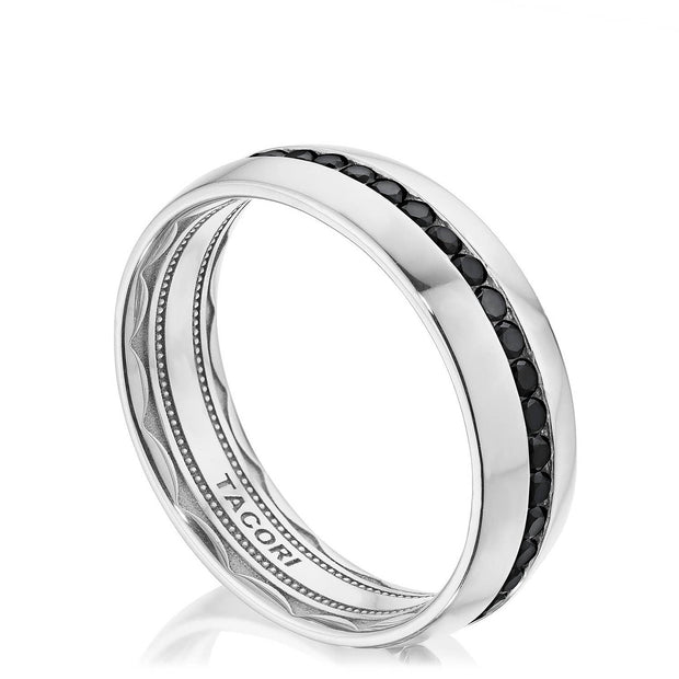 Channel Set Black Diamond in High Polish Finish Wedding Band