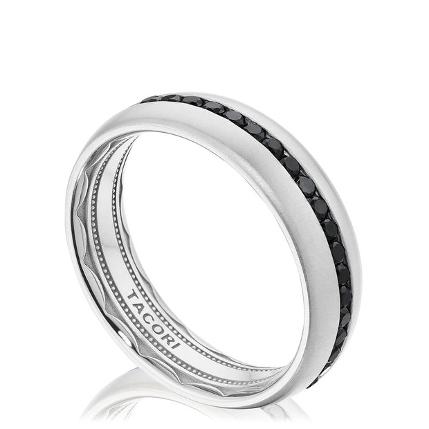 Channel Set Black Diamond in Satin Finish Wedding Band