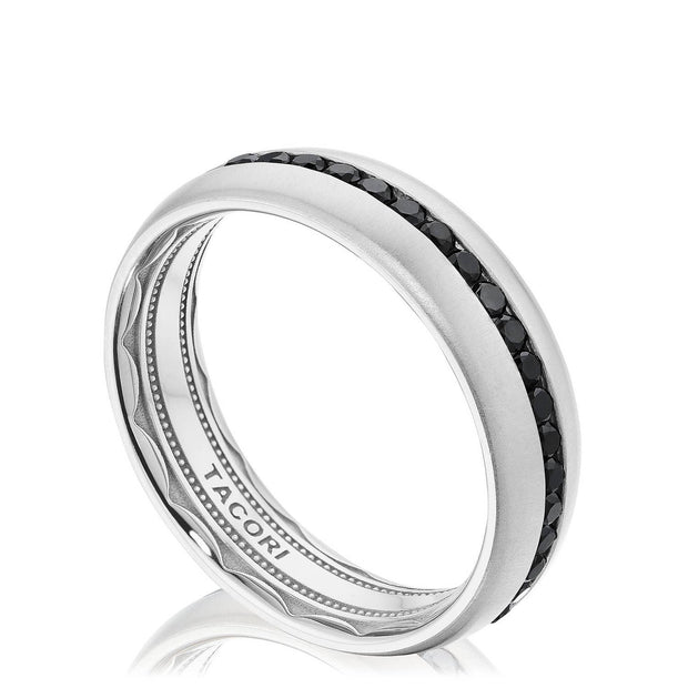 Channel Set Black Diamond in Satin Finish Wedding Band