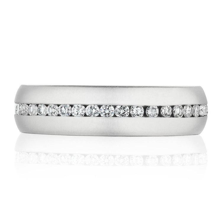 Channel Set Diamond in Satin Finish Wedding Band