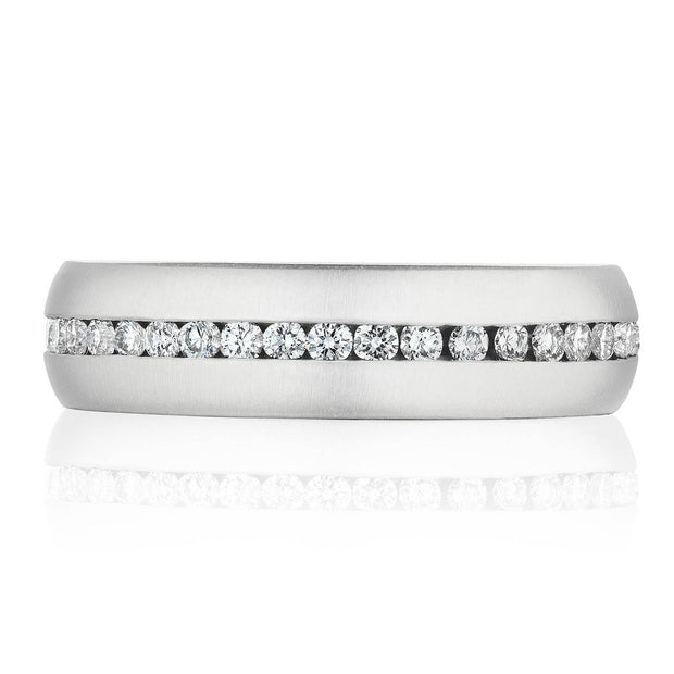 Channel Set Diamond in Satin Finish Wedding Band