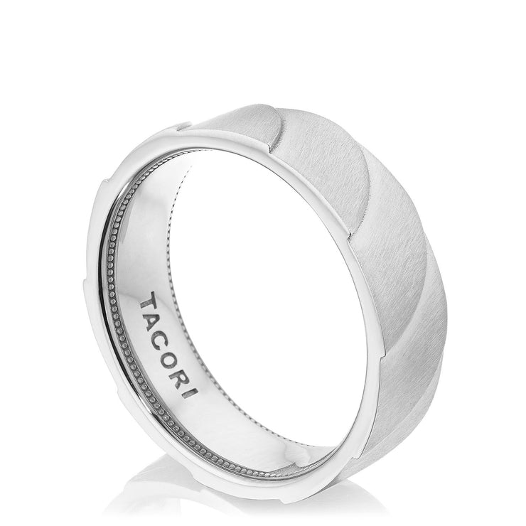 Geometric Crescent in Satin Finish Wedding Band