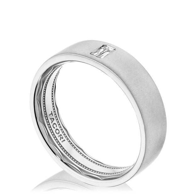 Bezel Set Diamond in Satin Finish Wedding Band