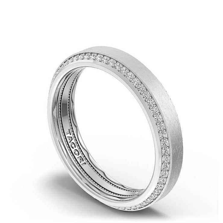 Bevel Edge Diamond Wedding Band in Brushed Finish - 5mm