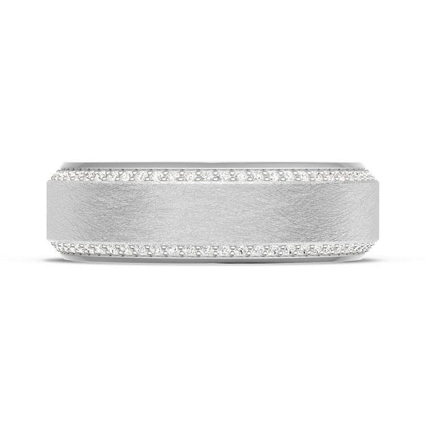 Bevel Edge Diamond Wedding Band in Brushed Finish - 7mm