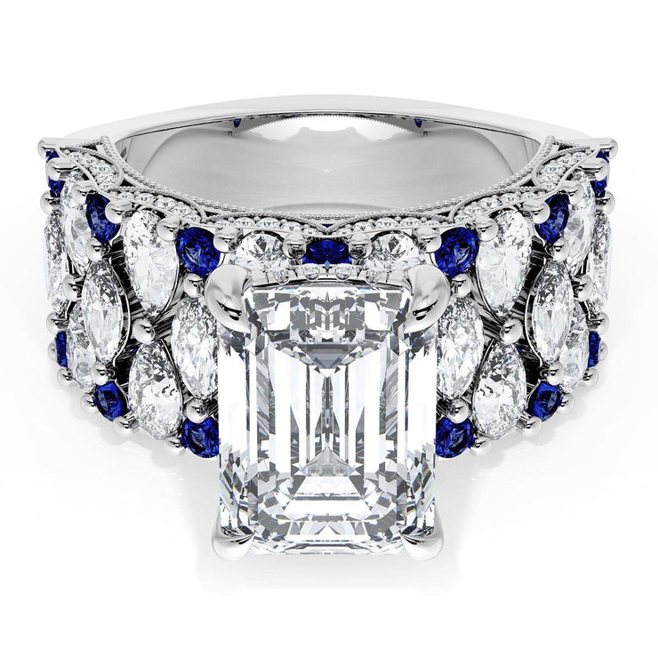 Emerald Solitaire Engagement Ring w/ North South Marquise & Pear Band