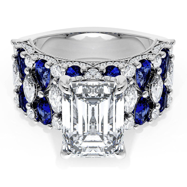Emerald Solitaire Engagement Ring w/ North South Marquise & Pear Band