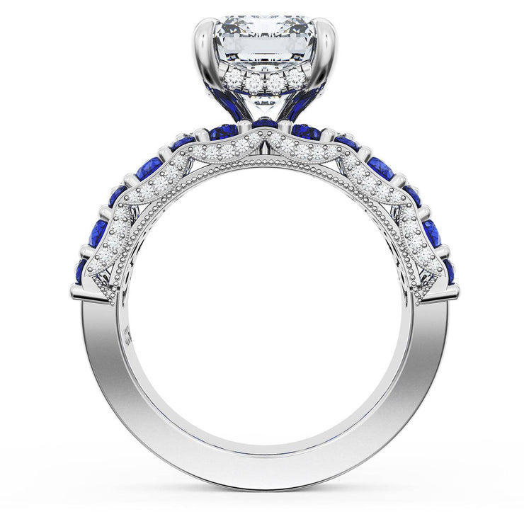 Emerald Solitaire Engagement Ring w/ North South Marquise & Pear Band