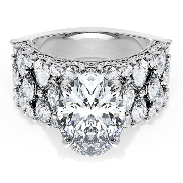 Round Solitaire Engagement Ring w/ North South Marquise & Pear Band