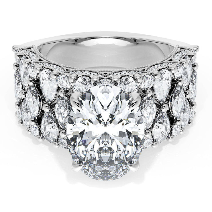 Round Solitaire Engagement Ring w/ North South Marquise & Pear Band