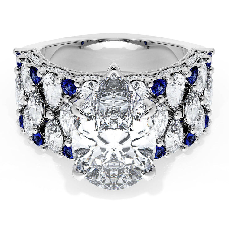 Pear Solitaire Engagement Ring w/ North South Marquise & Pear Band