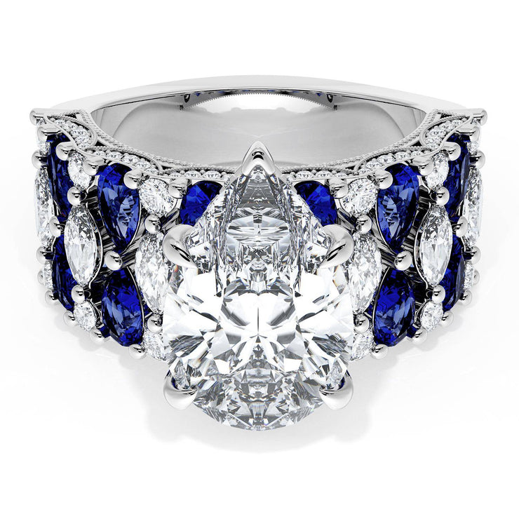 Pear Solitaire Engagement Ring w/ North South Marquise & Pear Band