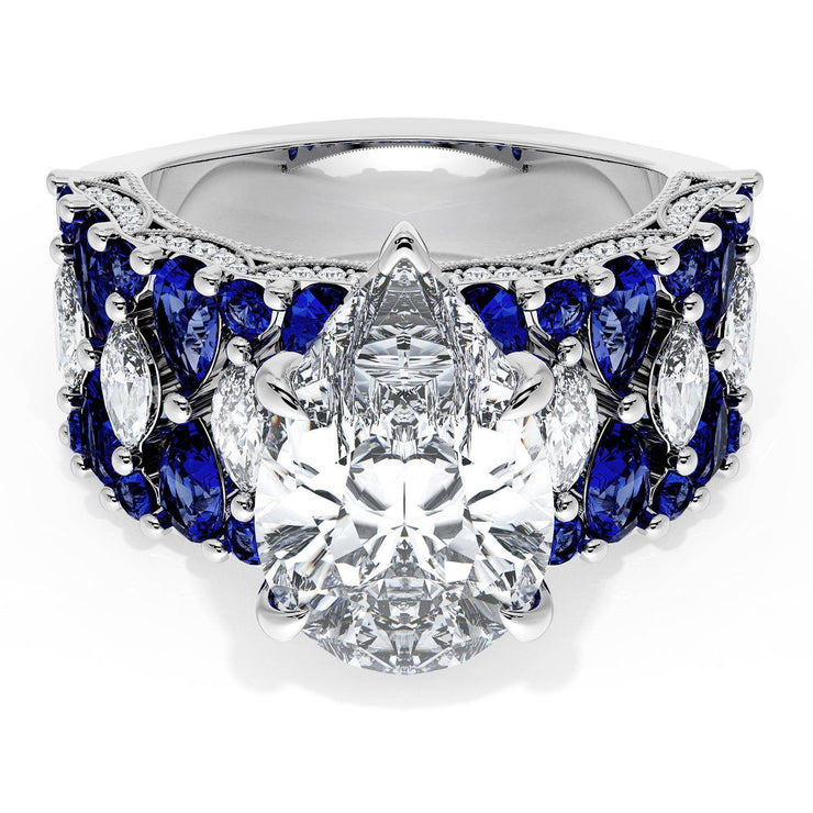 Pear Solitaire Engagement Ring w/ North South Marquise & Pear Band