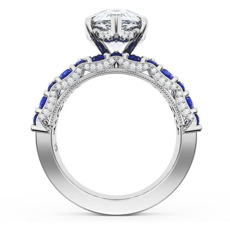 Pear Solitaire Engagement Ring w/ North South Marquise & Pear Band