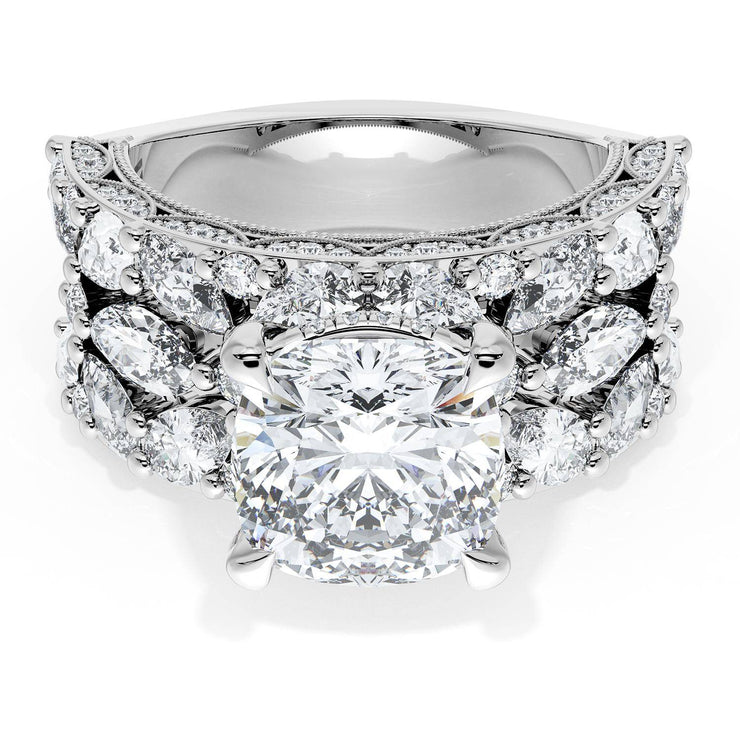 Cushion Solitaire Engagement Ring w/ Marquise & Pear Band