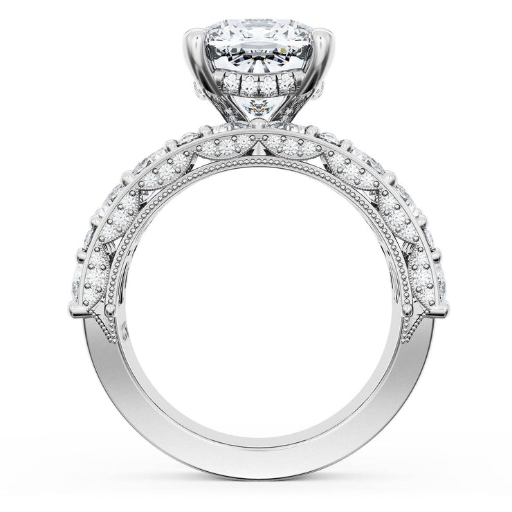 Cushion Solitaire Engagement Ring w/ Marquise & Pear Band