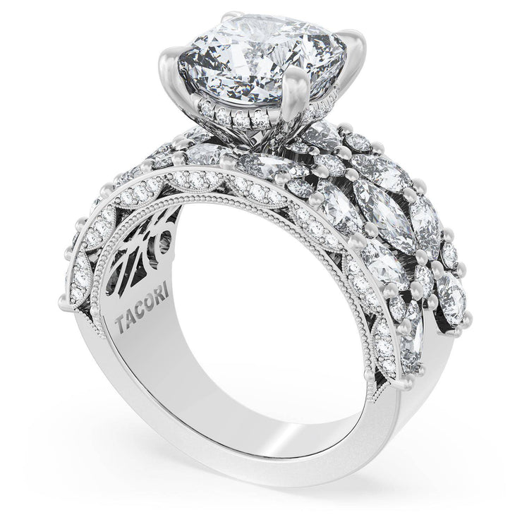 Cushion Solitaire Engagement Ring w/ Marquise & Pear Band