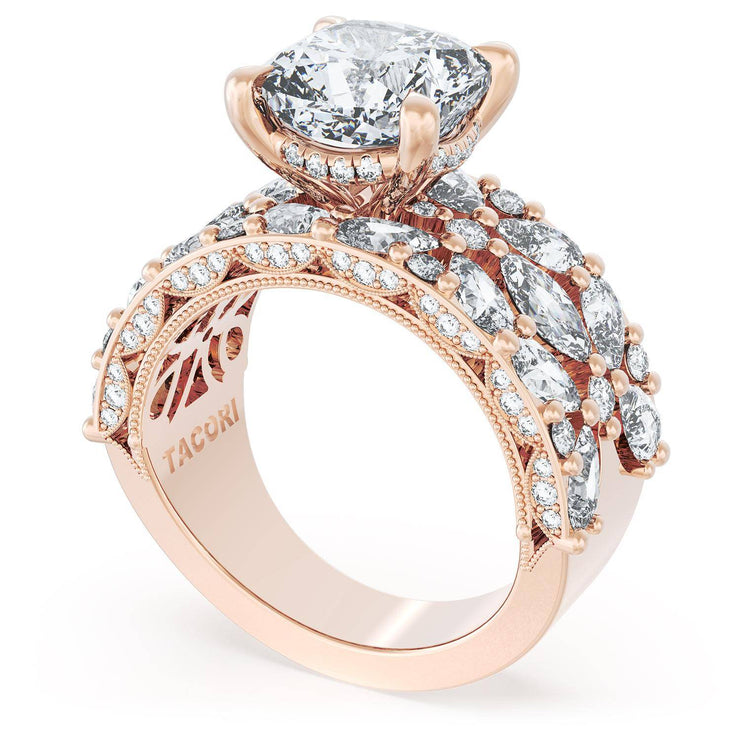 Cushion Solitaire Engagement Ring w/ Marquise & Pear Band
