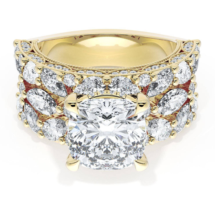 Cushion Solitaire Engagement Ring w/ Marquise & Pear Band