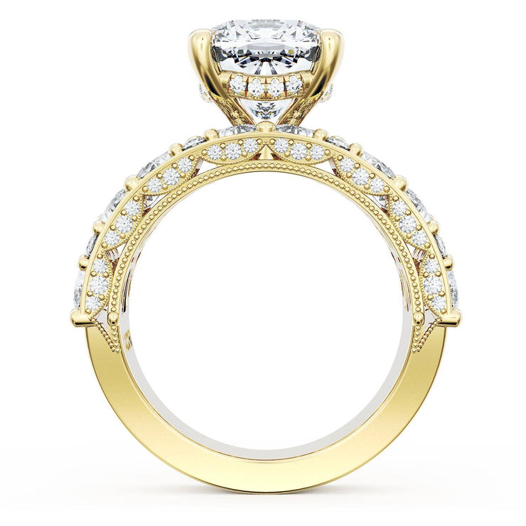 Cushion Solitaire Engagement Ring w/ Marquise & Pear Band