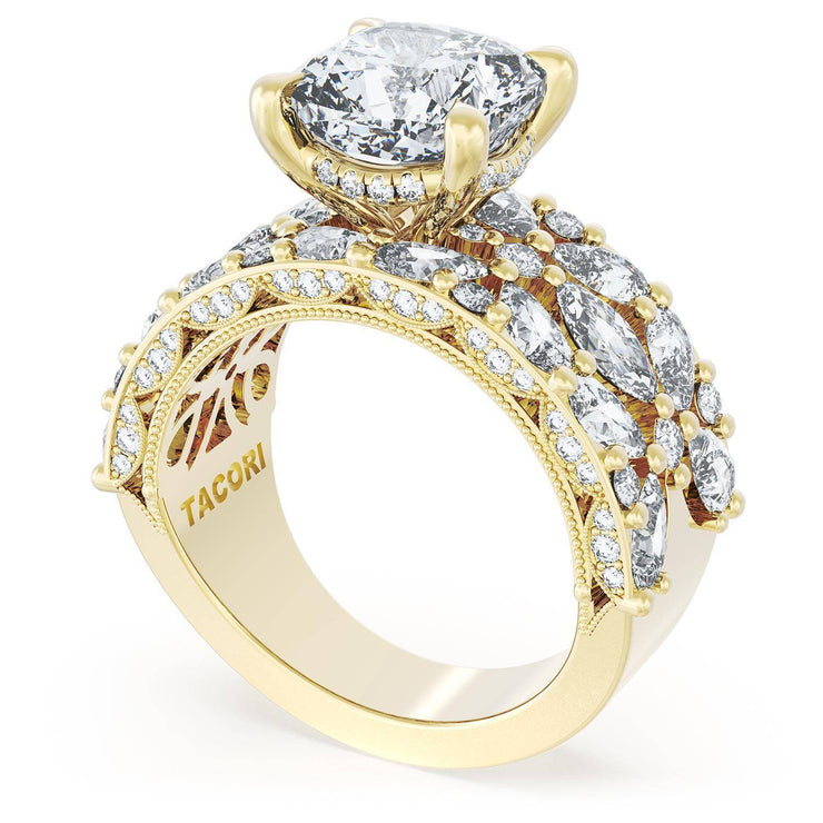 Cushion Solitaire Engagement Ring w/ Marquise & Pear Band