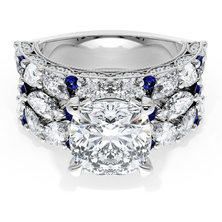 Cushion Solitaire Engagement Ring w/ Marquise & Pear Band