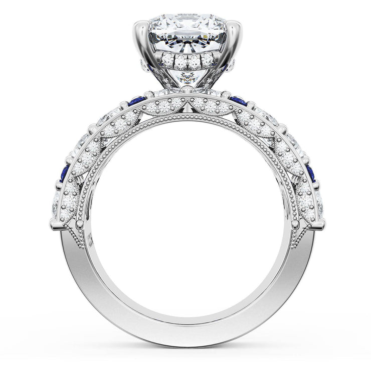 Cushion Solitaire Engagement Ring w/ Marquise & Pear Band