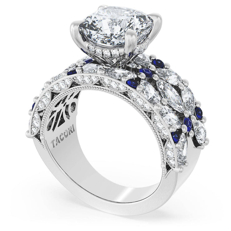 Cushion Solitaire Engagement Ring w/ Marquise & Pear Band