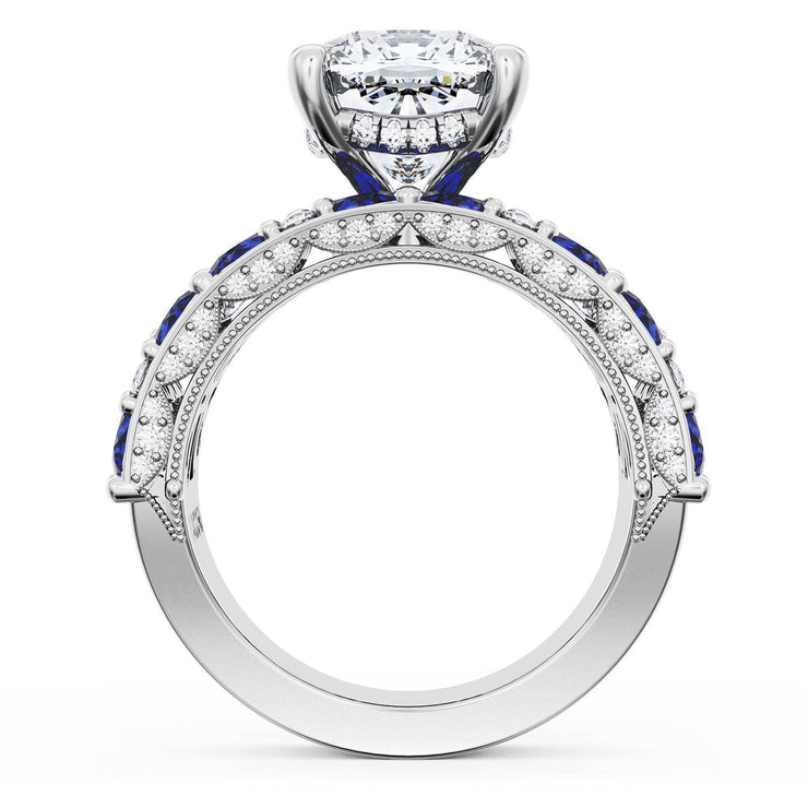 Cushion Solitaire Engagement Ring w/ Marquise & Pear Band