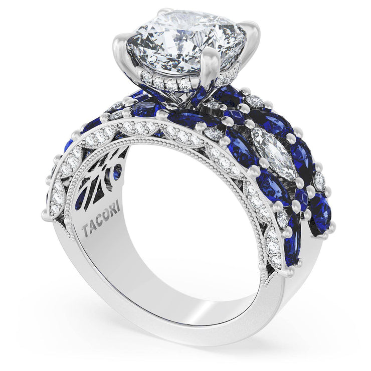 Cushion Solitaire Engagement Ring w/ Marquise & Pear Band