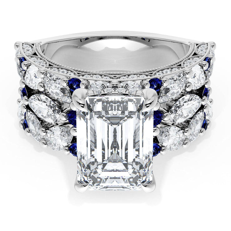 Emerald Solitaire Engagement Ring w/ Marquise & Pear Band