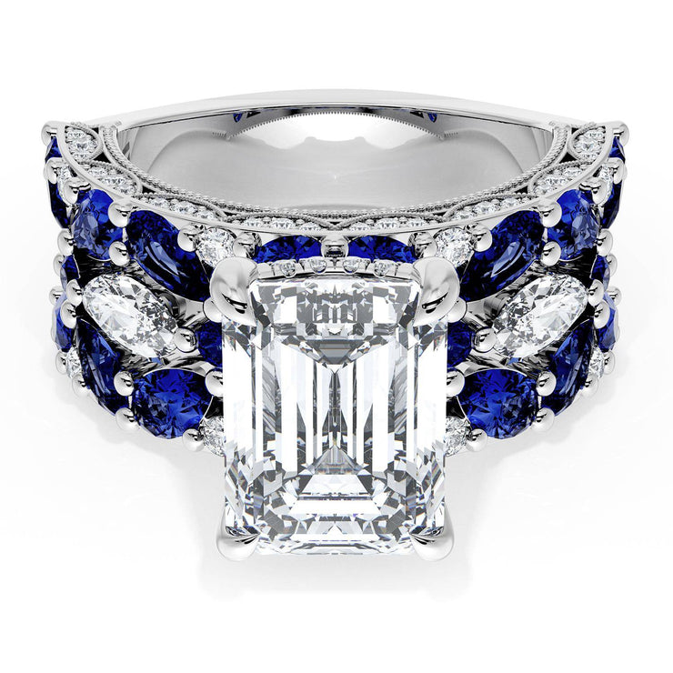 Emerald Solitaire Engagement Ring w/ Marquise & Pear Band