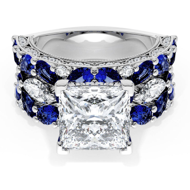 Princess Solitaire Engagement Ring w/ Marquise & Pear Band