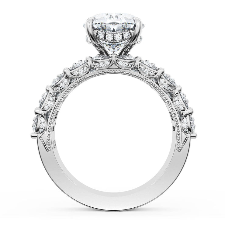 Oval Solitaire Engagement Ring w/ Emerald & Pear Band