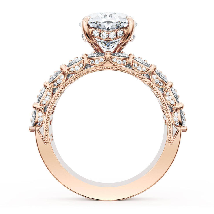 Oval Solitaire Engagement Ring w/ Emerald & Pear Band