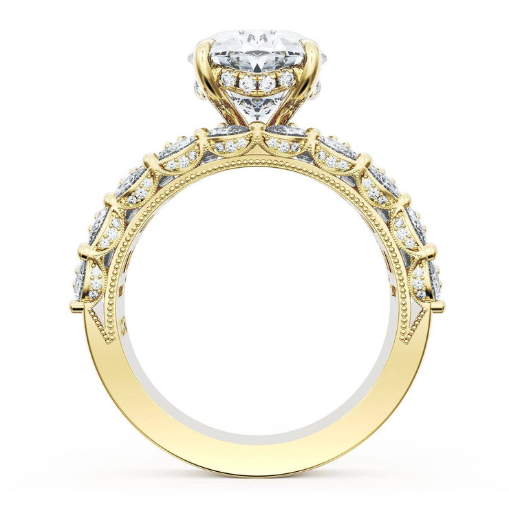 Oval Solitaire Engagement Ring w/ Emerald & Pear Band