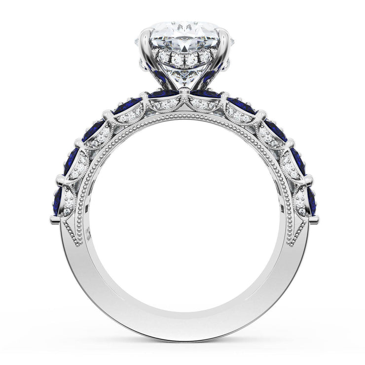 Oval Solitaire Engagement Ring w/ Emerald & Pear Band