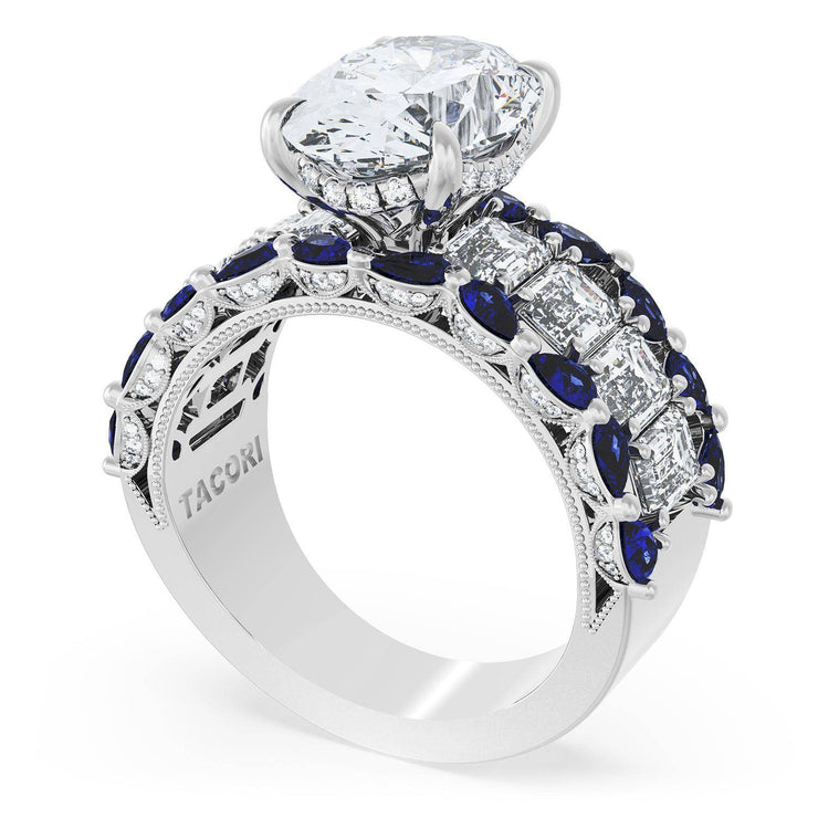 Oval Solitaire Engagement Ring w/ Emerald & Pear Band