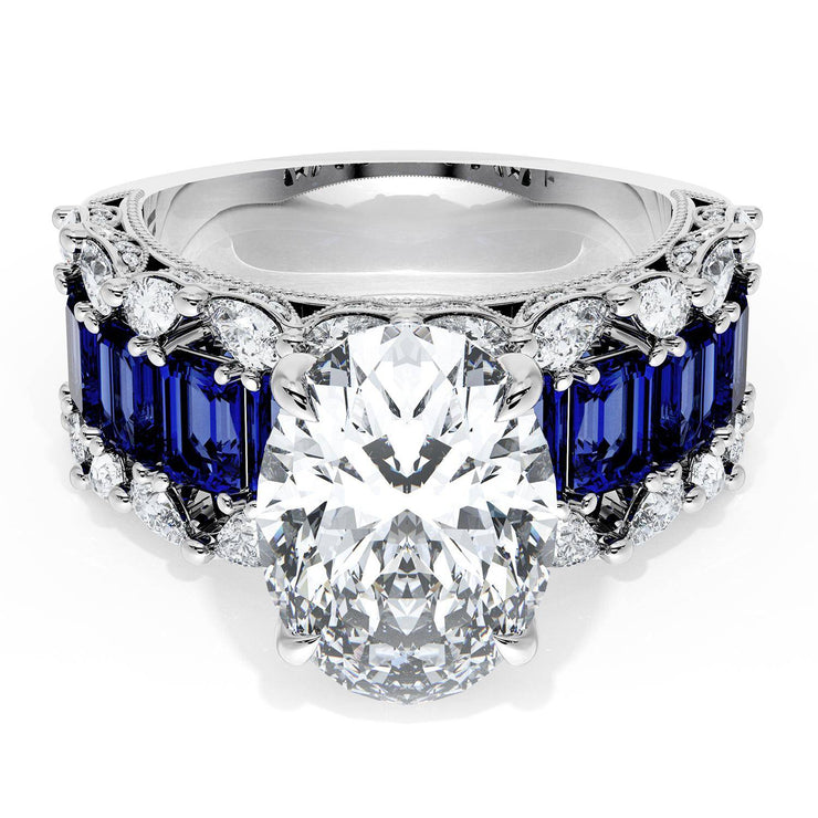Oval Solitaire Engagement Ring w/ Emerald & Pear Band