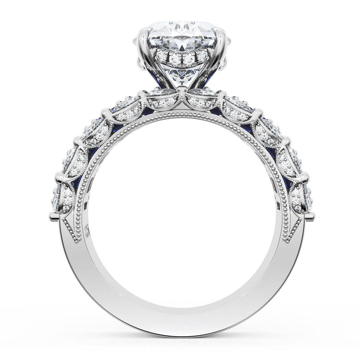 Oval Solitaire Engagement Ring w/ Emerald & Pear Band