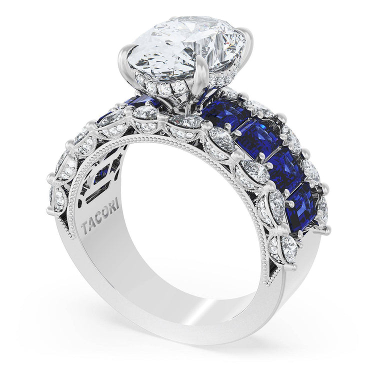 Oval Solitaire Engagement Ring w/ Emerald & Pear Band