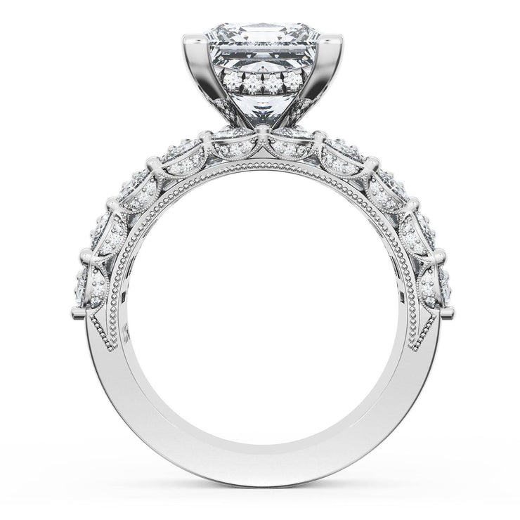 Princess Solitaire Engagement Ring w/ Emerald & Pear Band