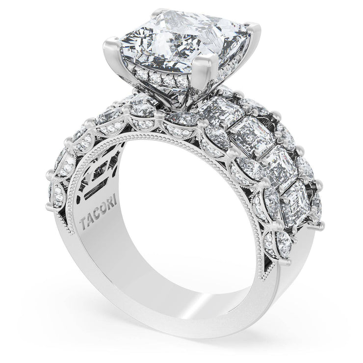 Princess Solitaire Engagement Ring w/ Emerald & Pear Band