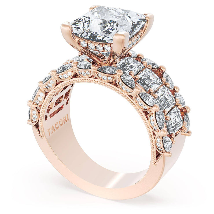 Princess Solitaire Engagement Ring w/ Emerald & Pear Band