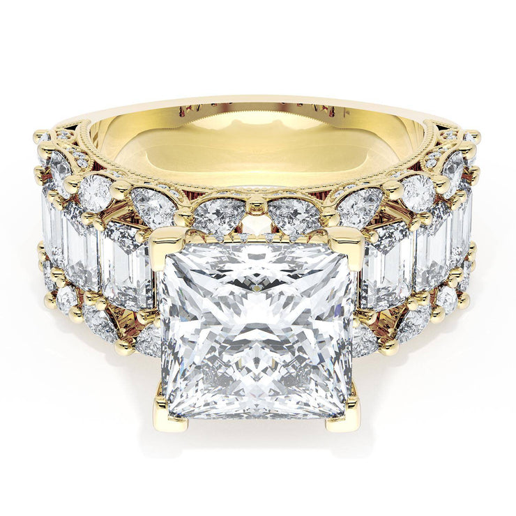 Princess Solitaire Engagement Ring w/ Emerald & Pear Band