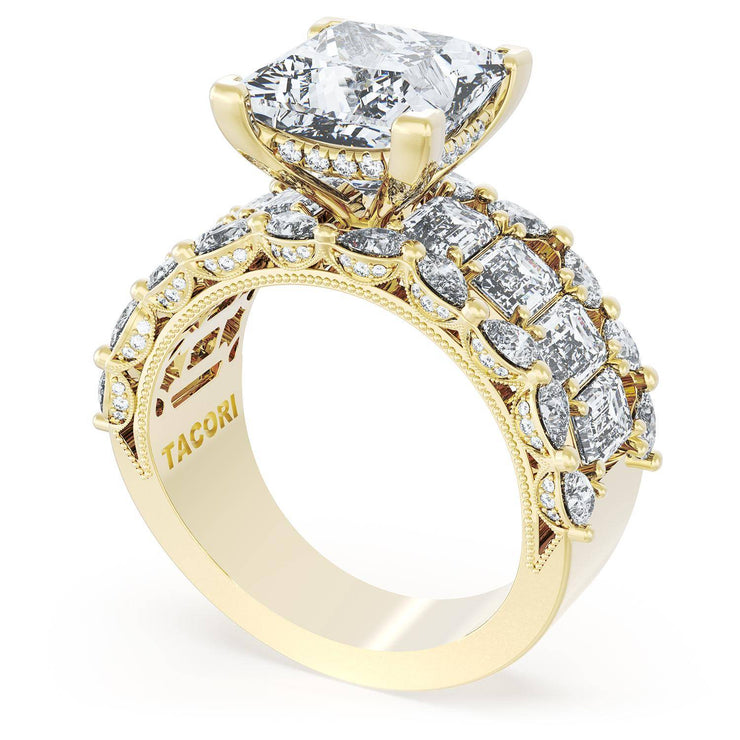 Princess Solitaire Engagement Ring w/ Emerald & Pear Band