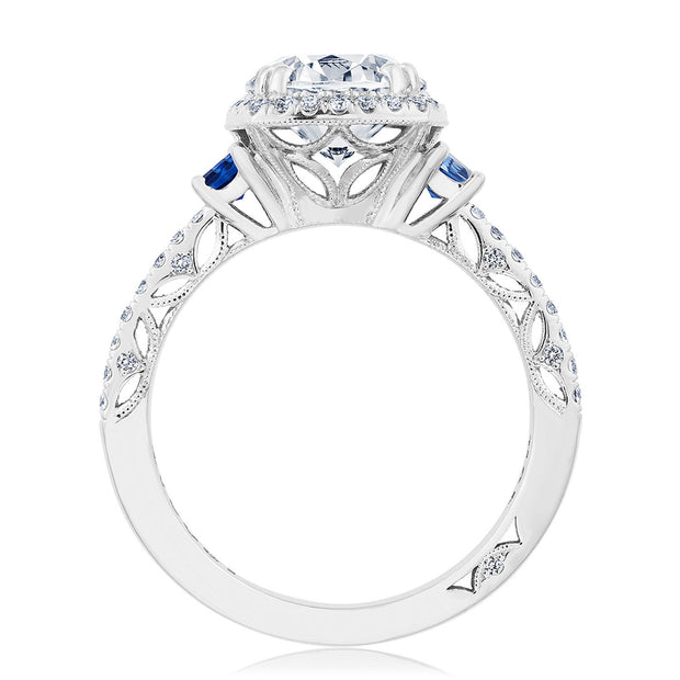 Cushion 3-Stone Engagement Ring with Blue Sapphire