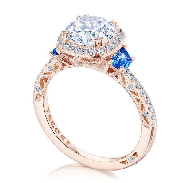 Cushion 3-Stone Engagement Ring with Blue Sapphire