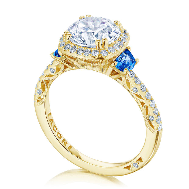 Cushion 3-Stone Engagement Ring with Blue Sapphire